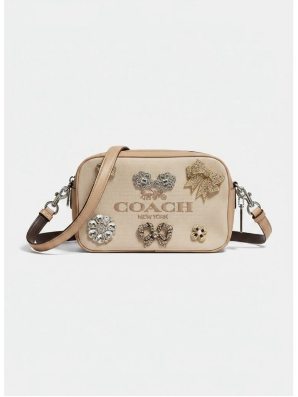 Coach Beige Brown Embellished Crossbody Bag One Size